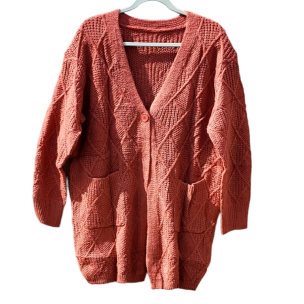 New Burgundy Rust One Button Up Open Cardigan Shrug Sweater Large Women‎ NWOT